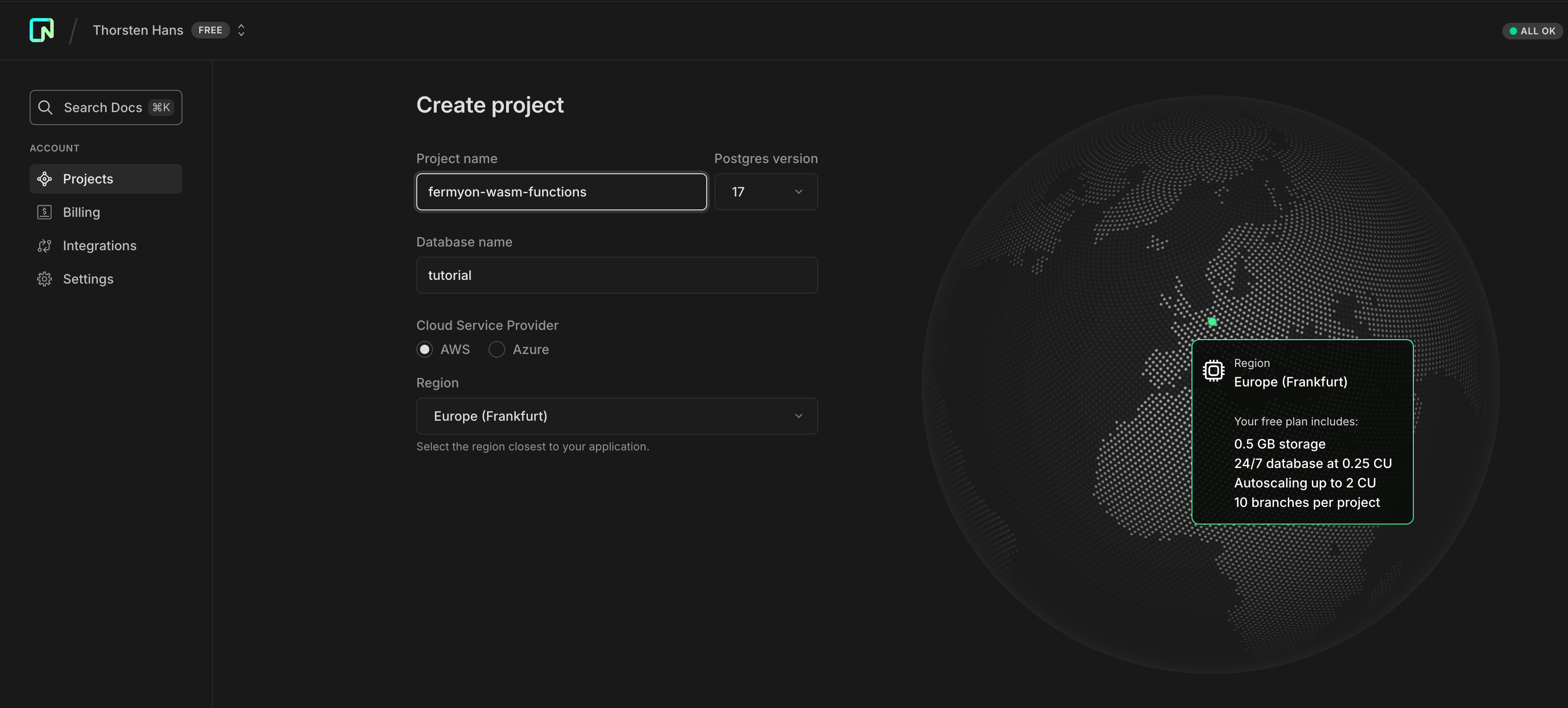 Create a free NEON project